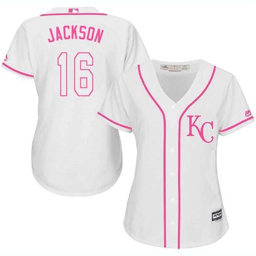 Royals #16 Bo Jackson White/Pink Fashion Women's Stitched MLB Jersey - Click Image to Close